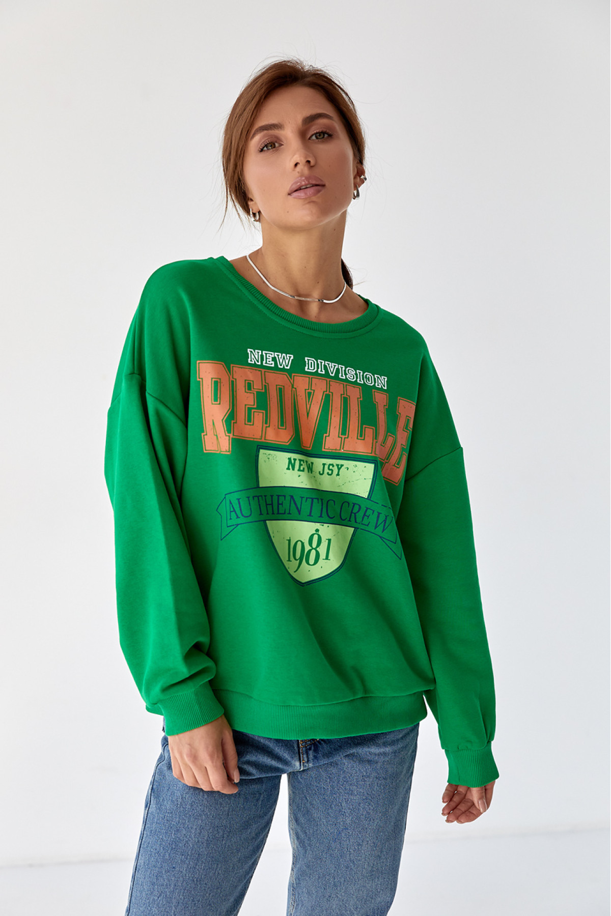 Жіночий трикотажний світшот з яскравим принтом  зелений колір