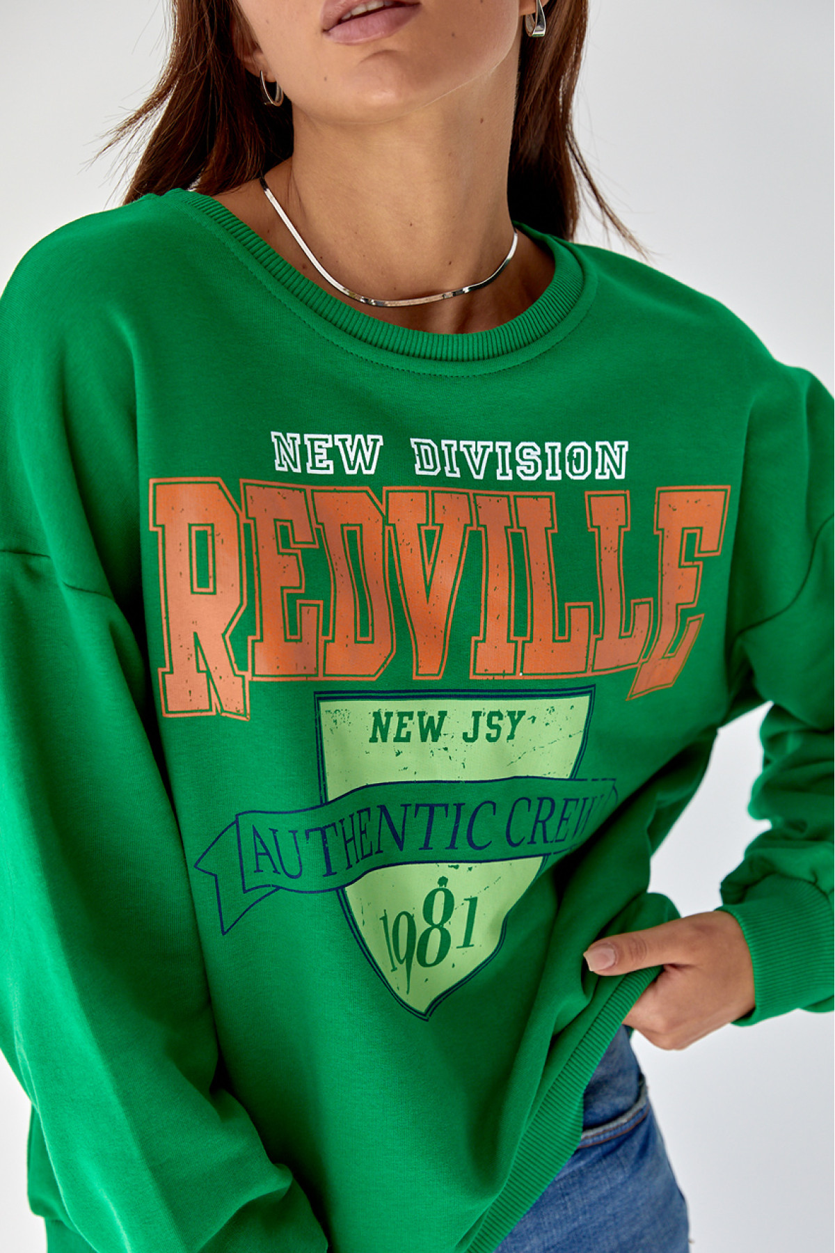 Жіночий трикотажний світшот з яскравим принтом  зелений колір