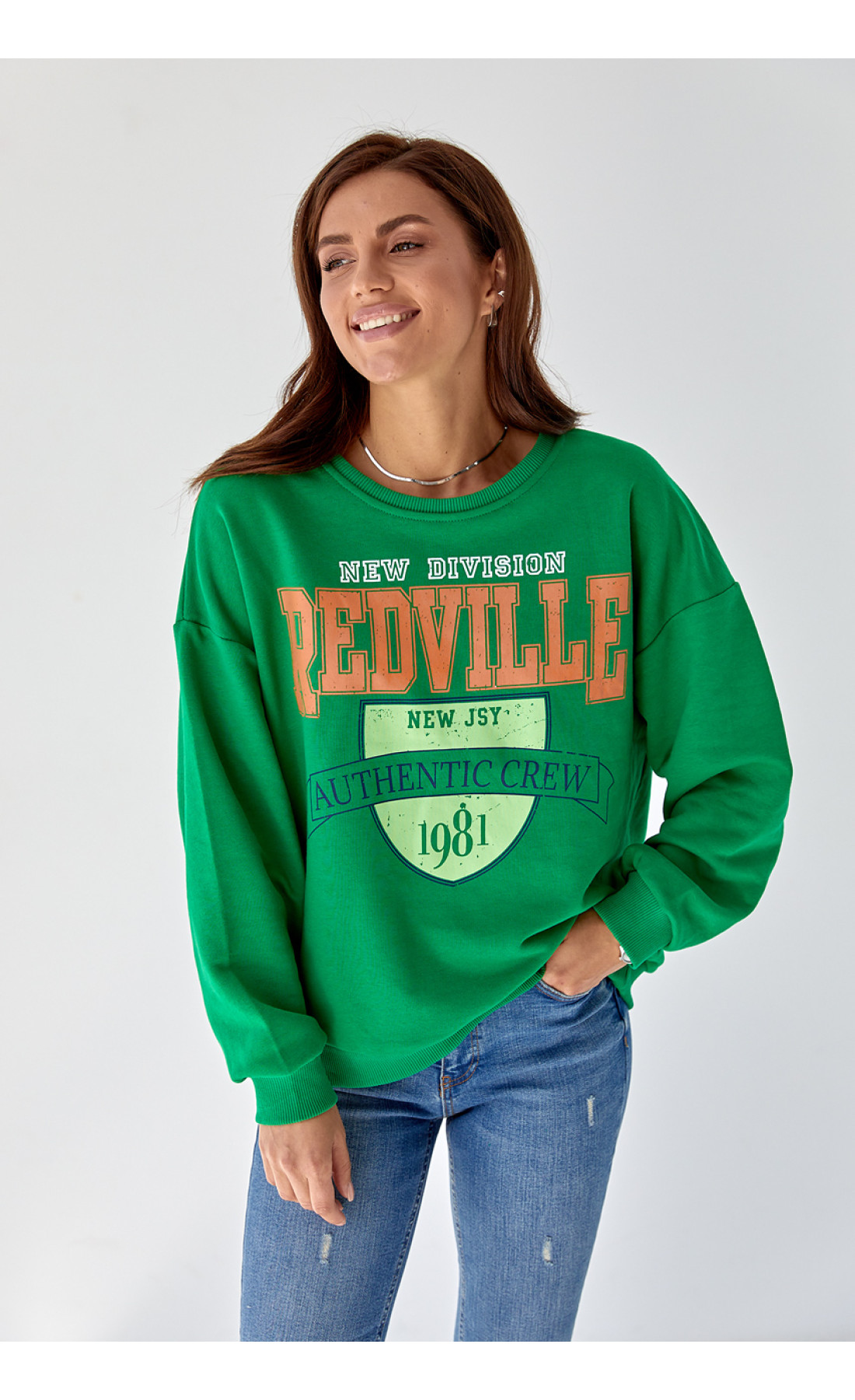 Жіночий трикотажний світшот з яскравим принтом  зелений колір