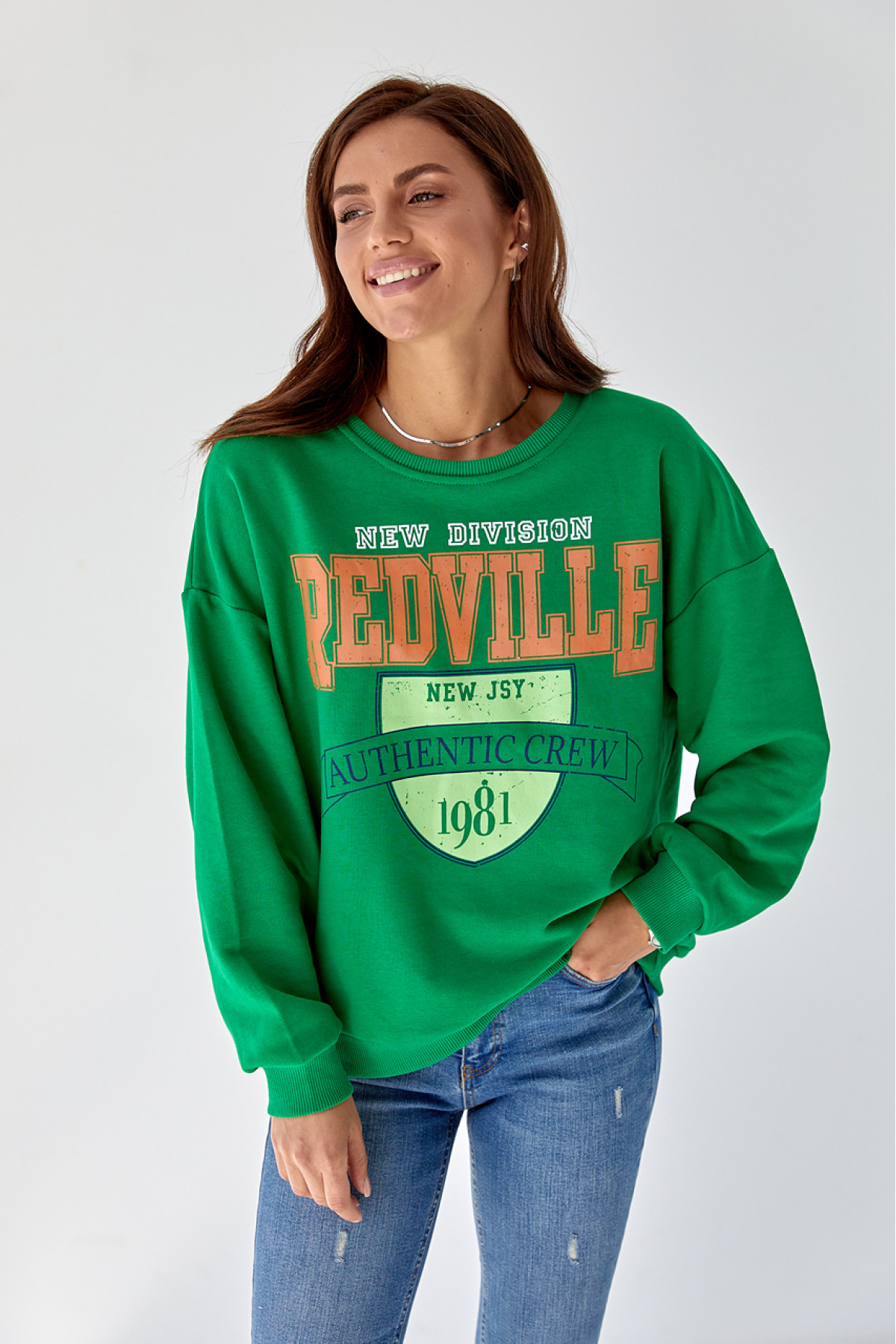 Жіночий трикотажний світшот з яскравим принтом  зелений колір