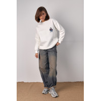 Теплий трикотажний світшот із вишитою пандою  молочний колір