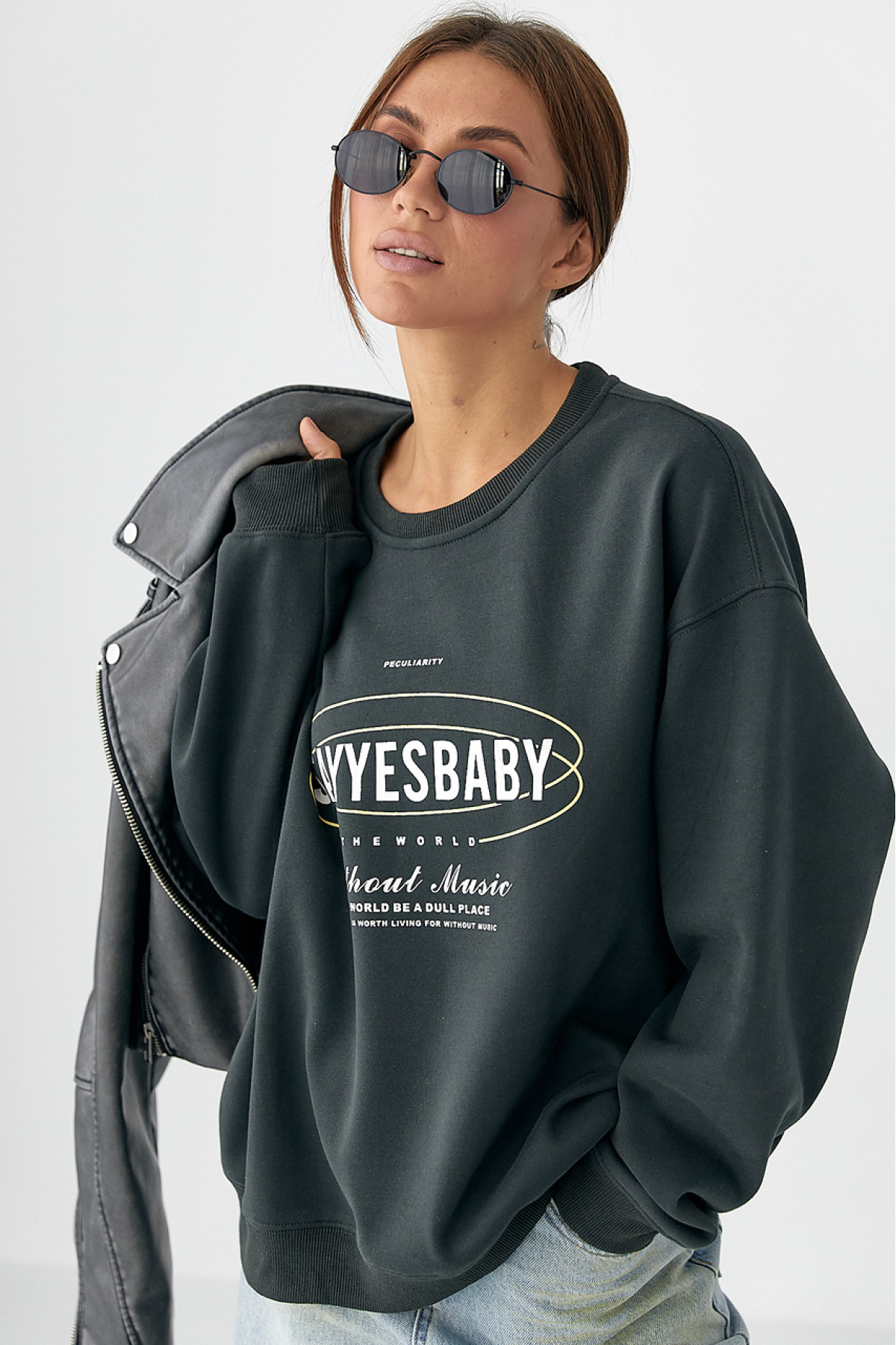 Теплий спортивний світшот із начісом  темносірий колір