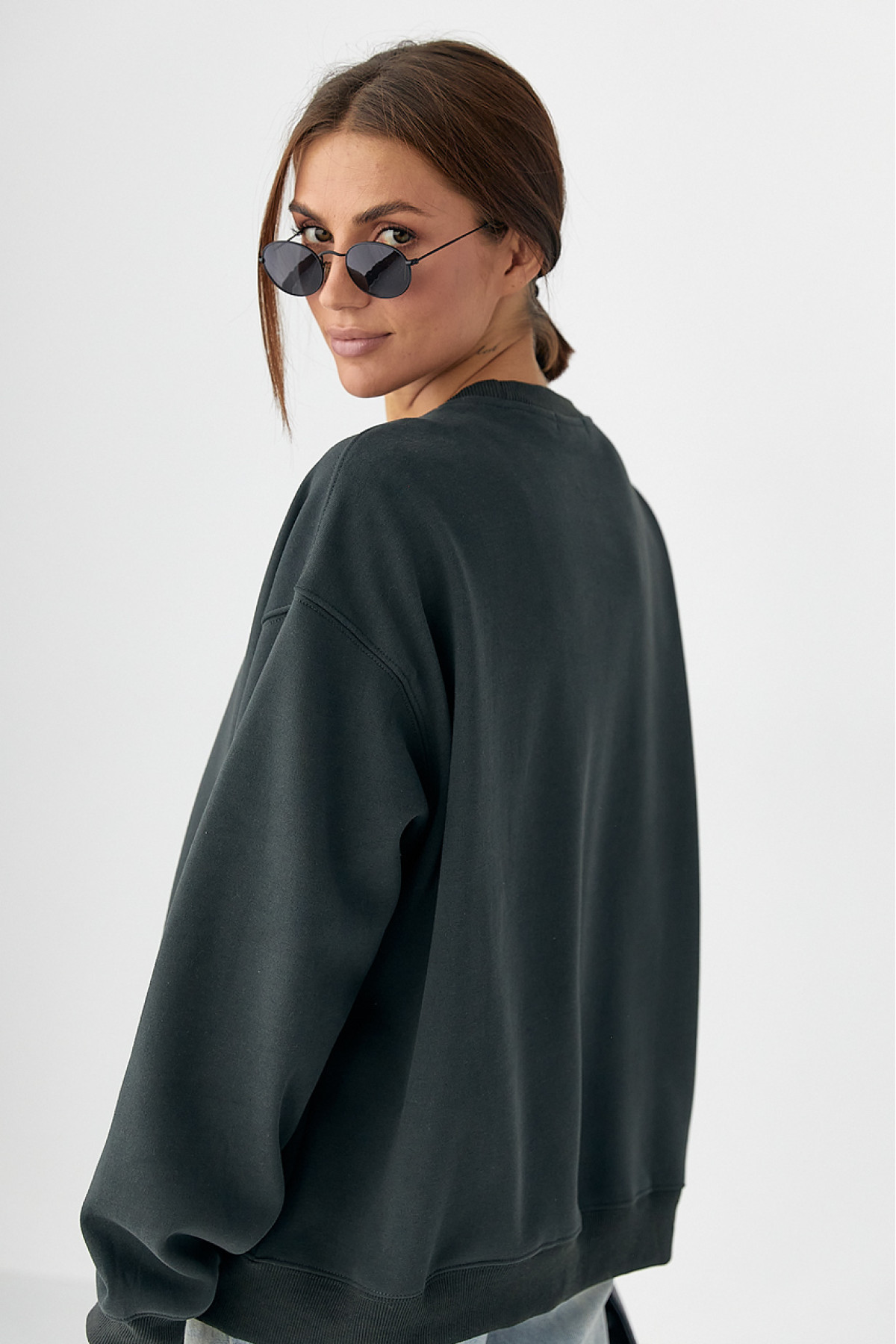 Теплий спортивний світшот із начісом  темносірий колір