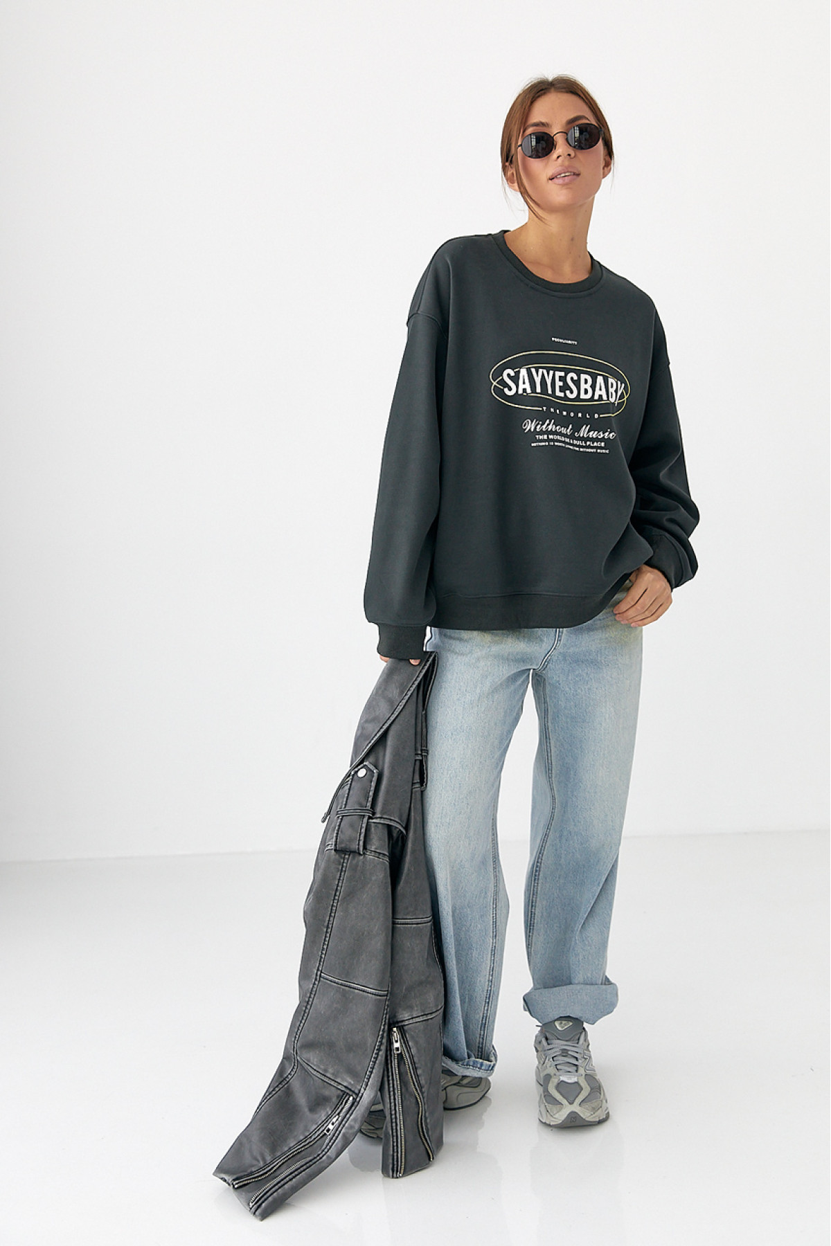 Теплий спортивний світшот із начісом  темносірий колір