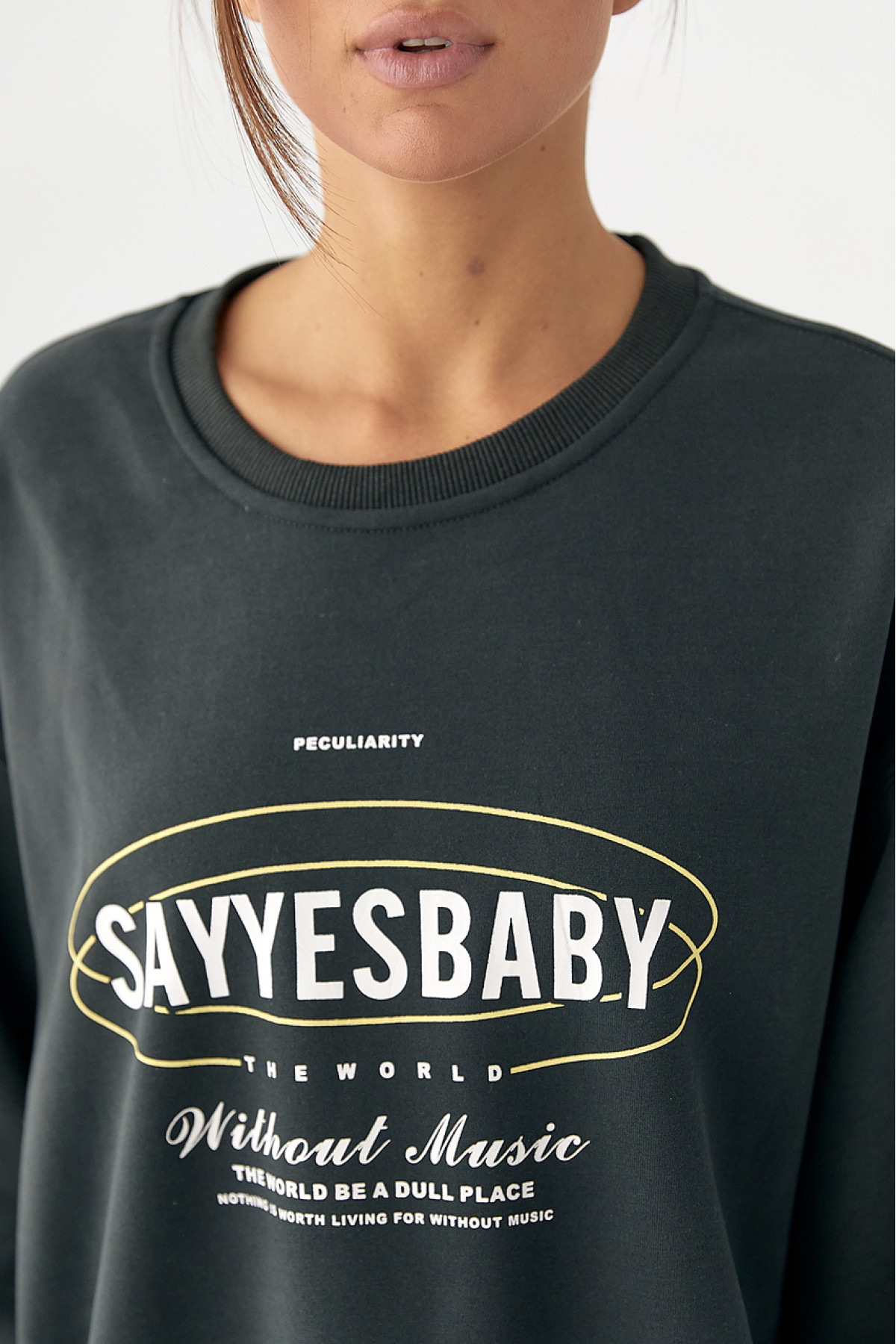 Теплий спортивний світшот із начісом  темносірий колір