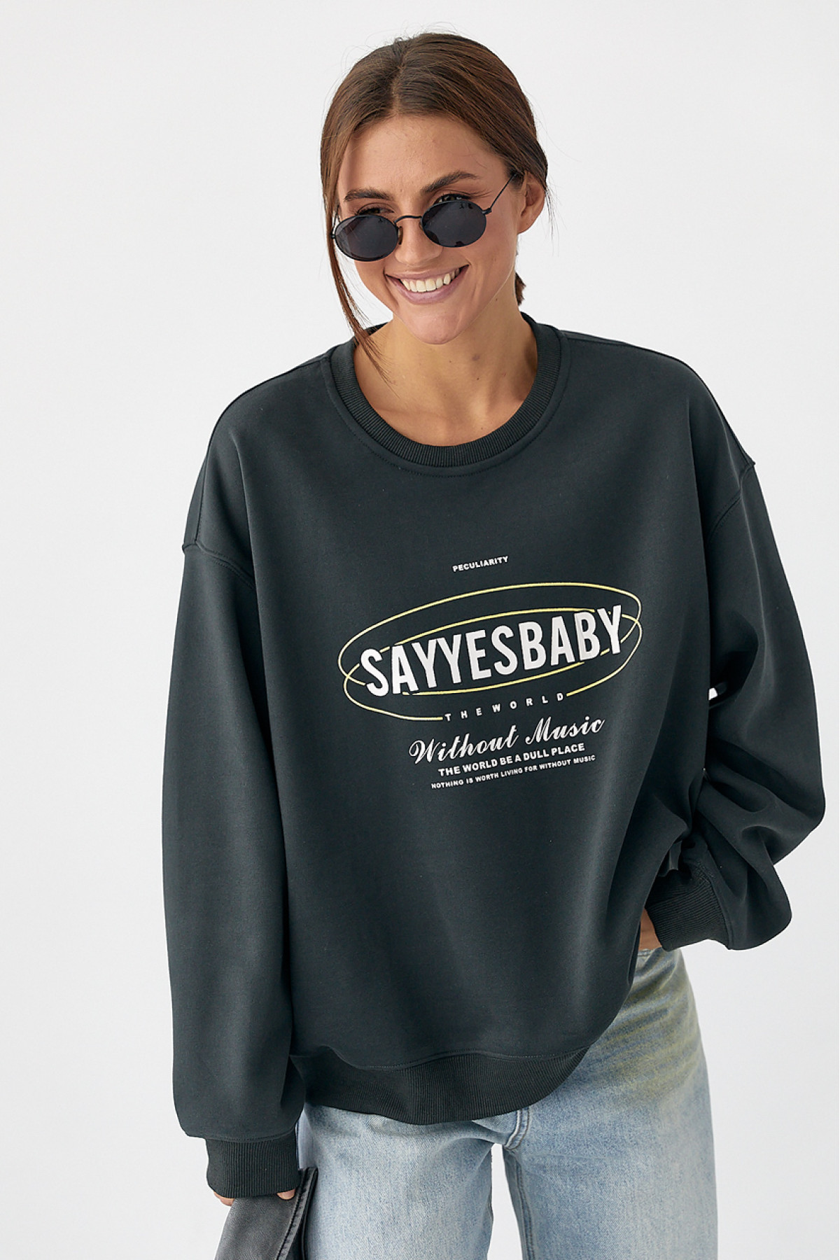 Теплий спортивний світшот із начісом  темносірий колір