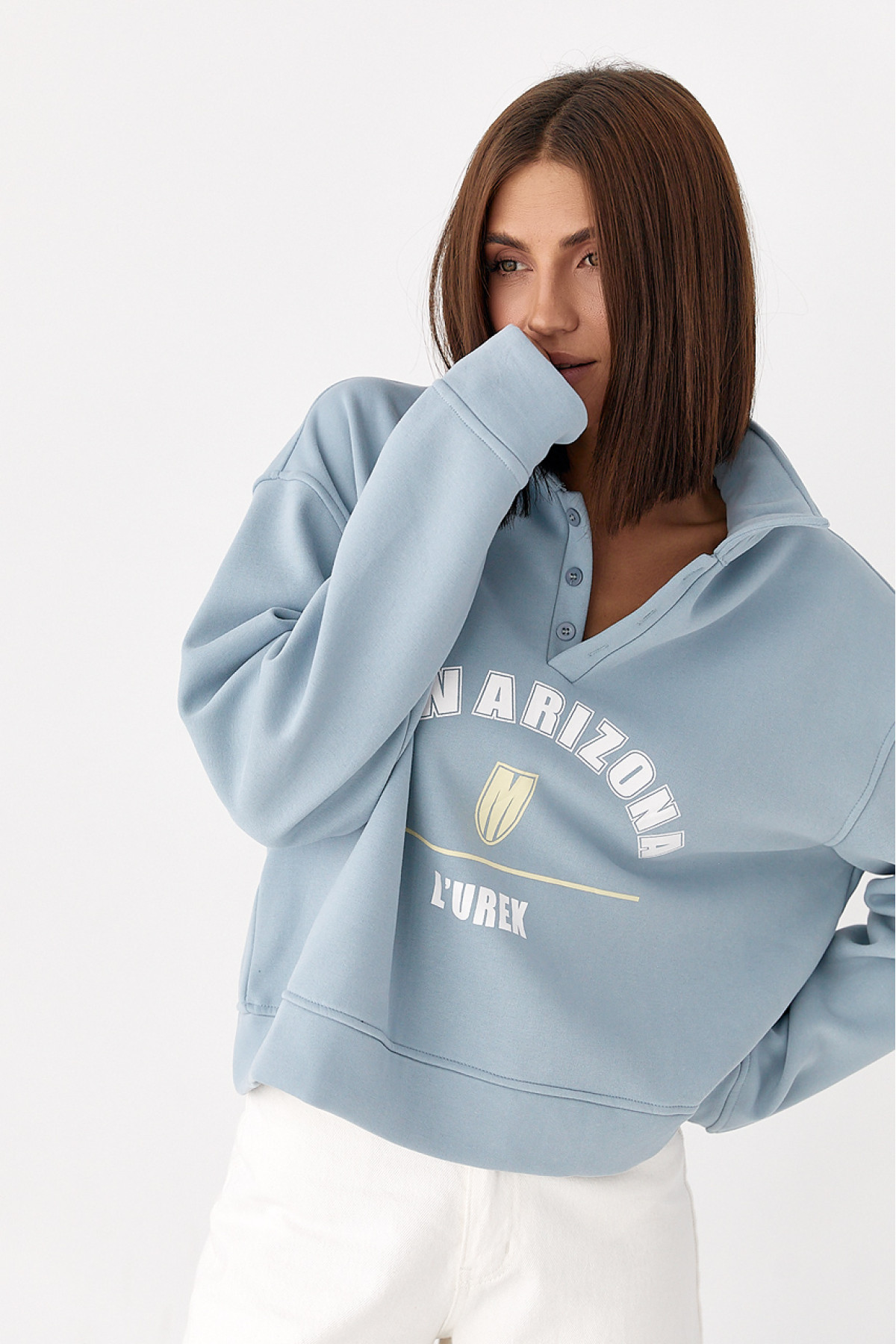 Утеплений світшотполо з ґудзиками  блакитний колір