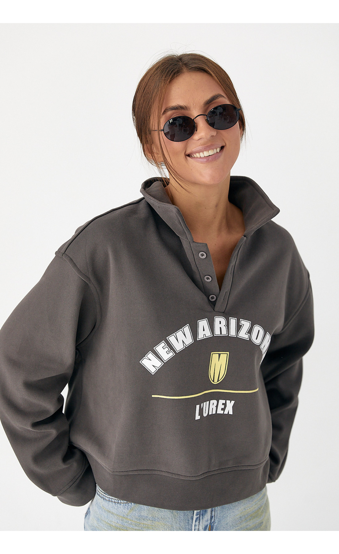 Утеплений світшотполо з ґудзиками  кавовий колір