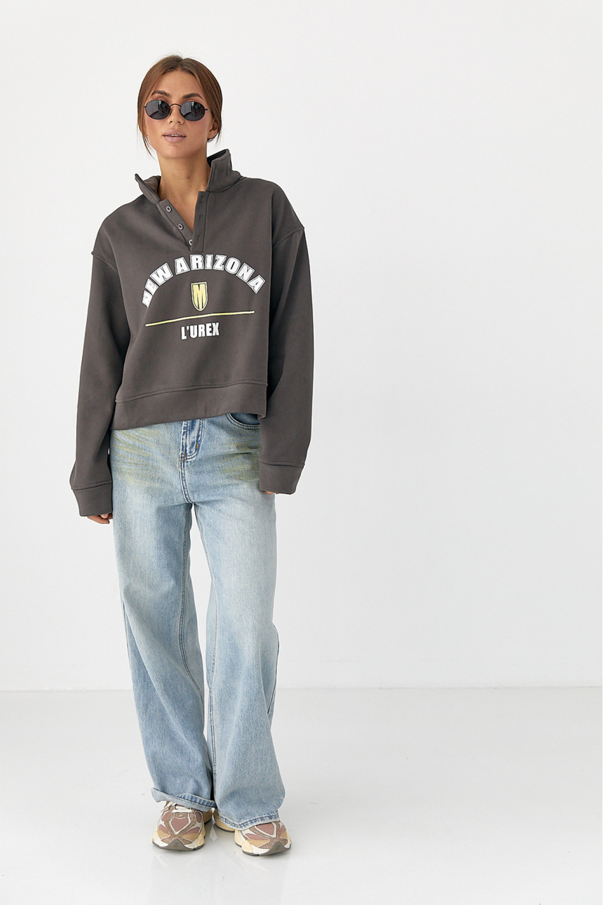 Утеплений світшотполо з ґудзиками  кавовий колір