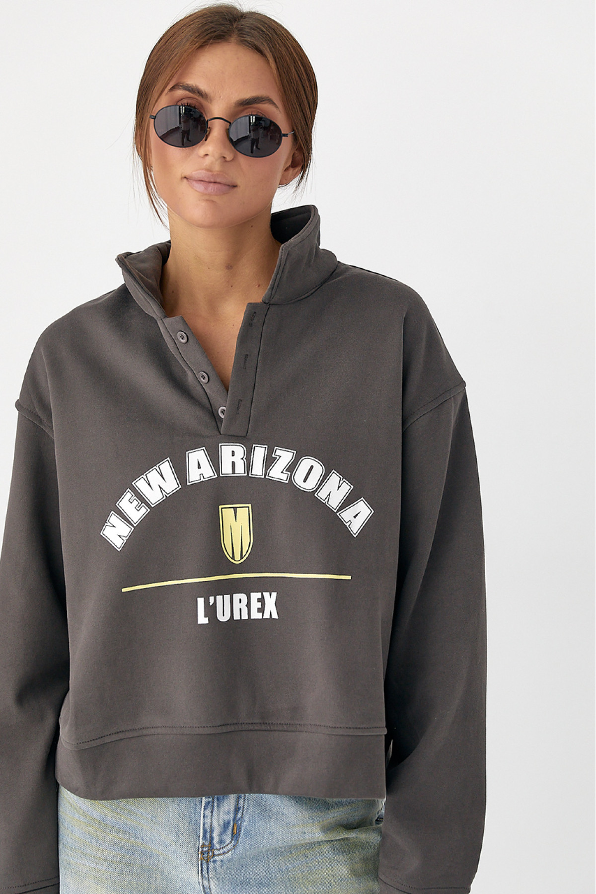 Утеплений світшотполо з ґудзиками  кавовий колір