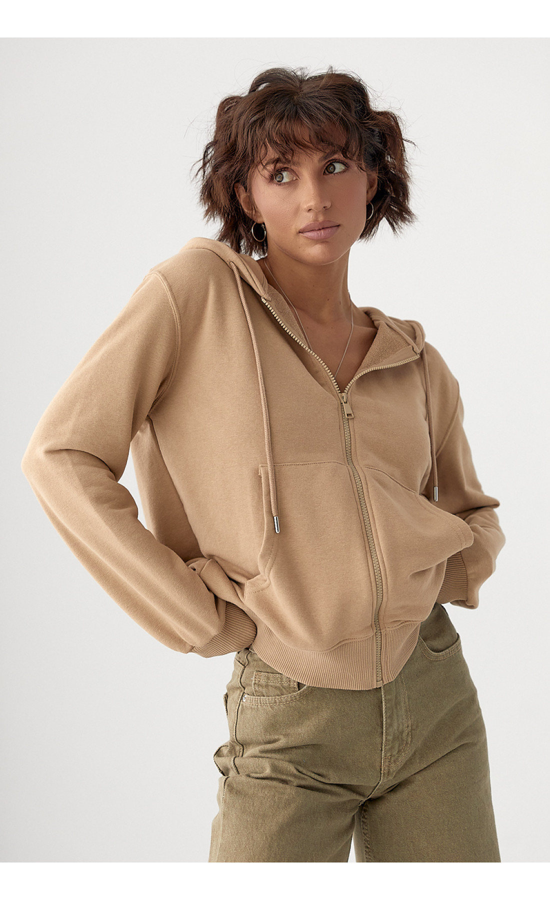Жіноче худі на блискавці  світлокоричневий колір