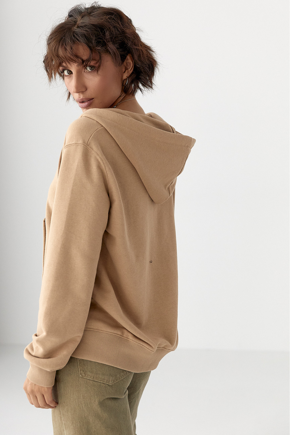 Жіноче худі на блискавці  світлокоричневий колір