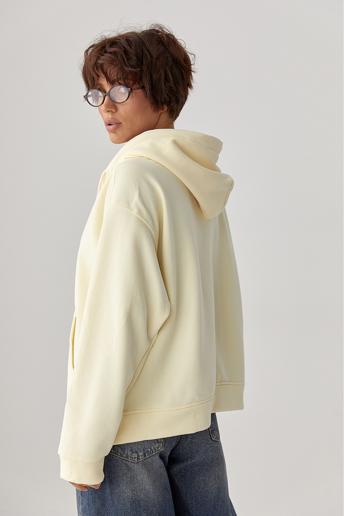 Тепле жіноче худі з начісом  лимонний колір