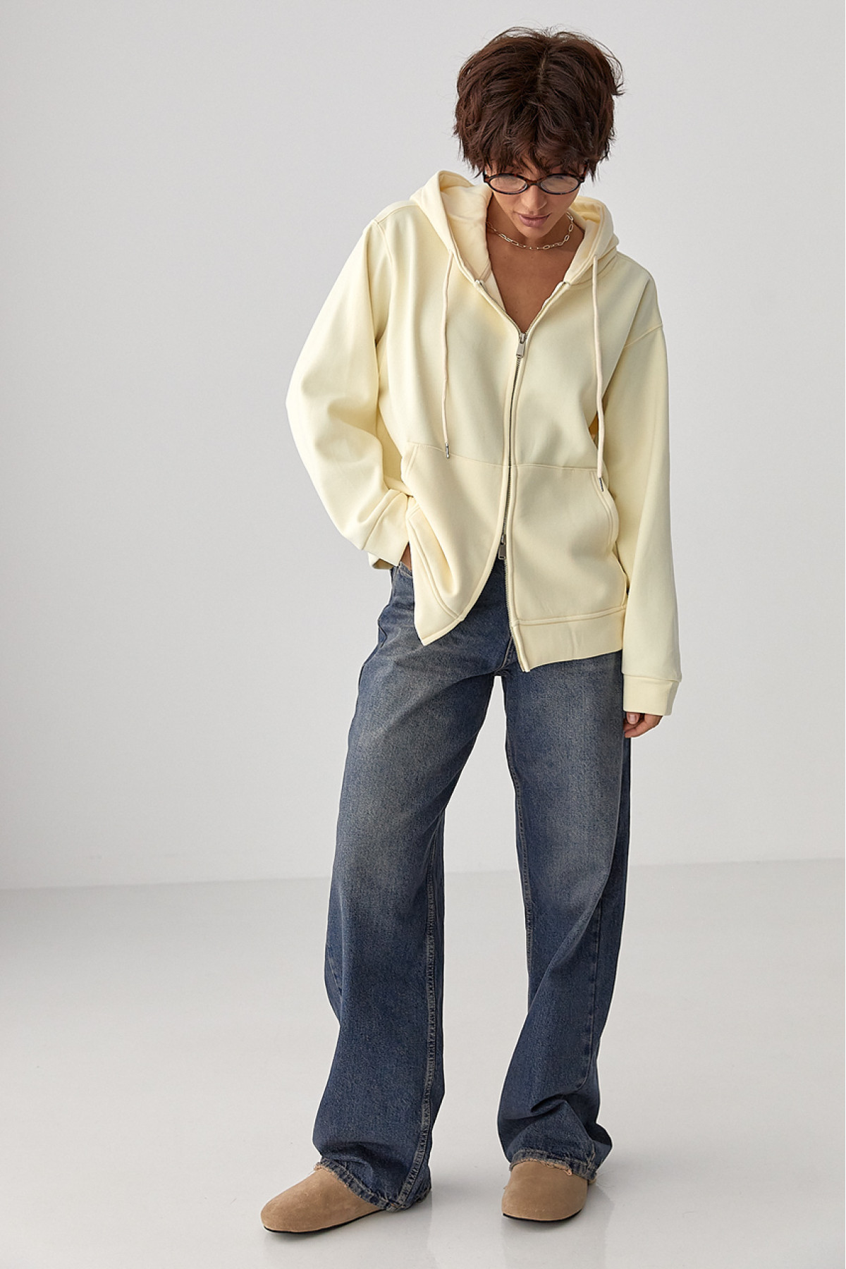 Тепле жіноче худі з начісом  лимонний колір