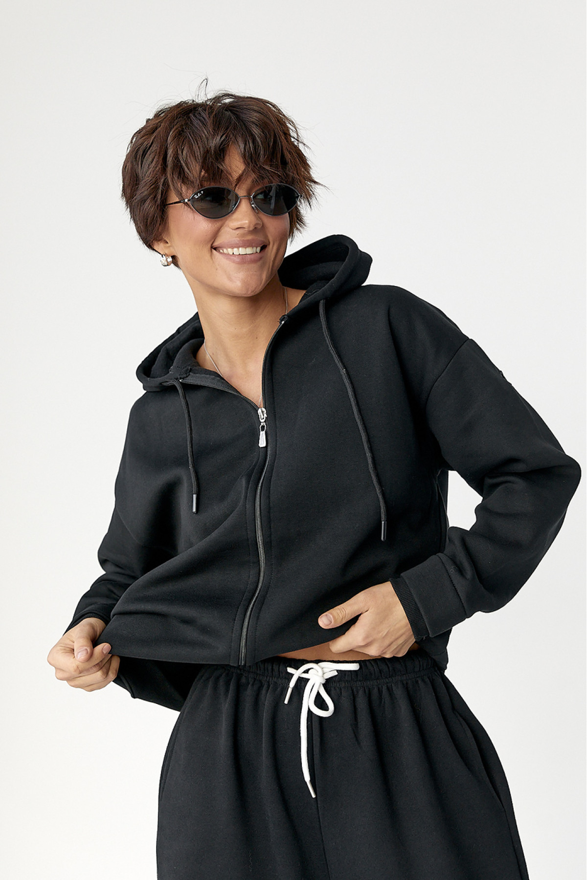 Утеплене худі на блискавці  чорний колір