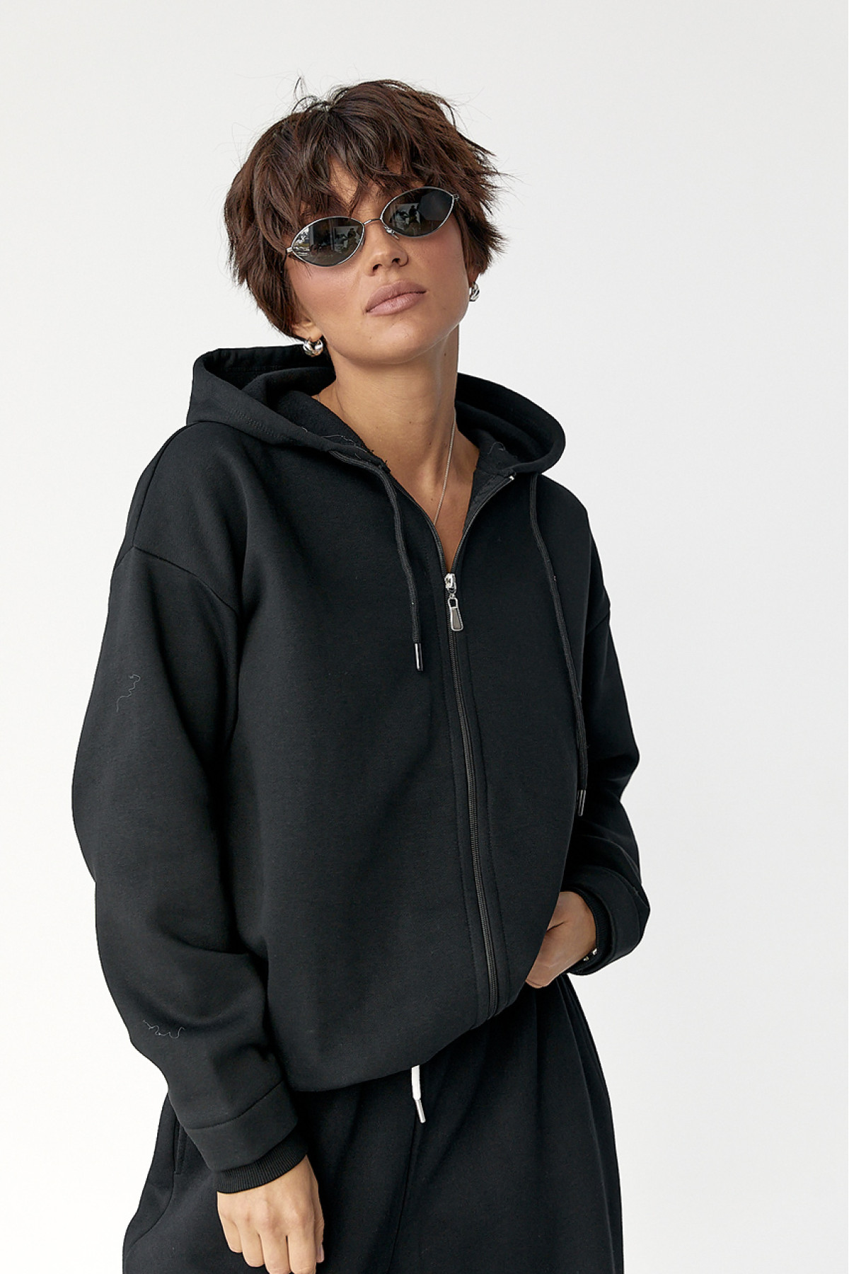 Утеплене худі на блискавці  чорний колір