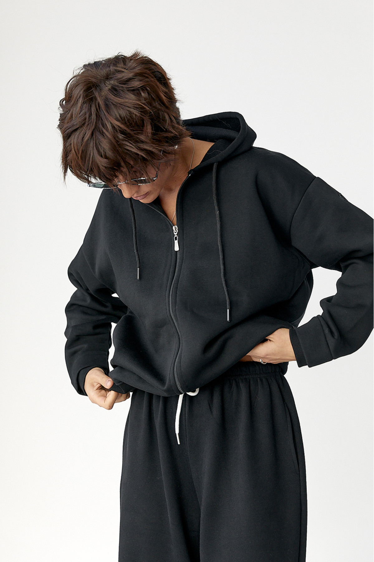 Утеплене худі на блискавці  чорний колір