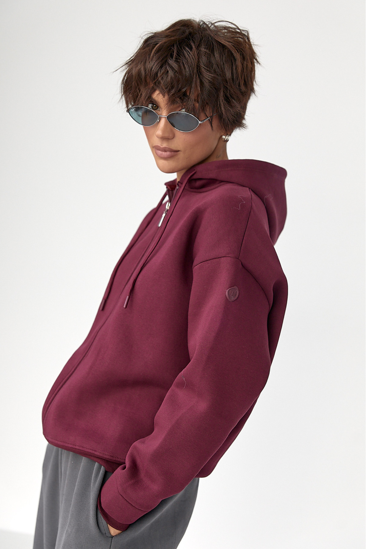 Утеплене худі на блискавці  бордо колір