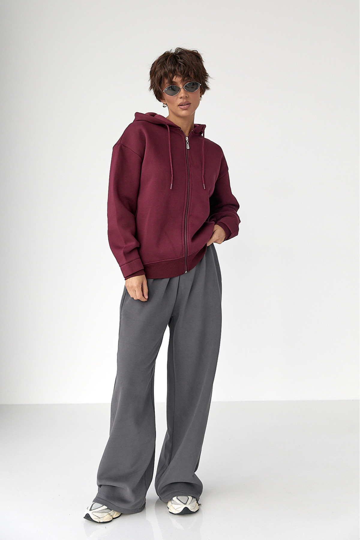 Утеплене худі на блискавці  бордо колір