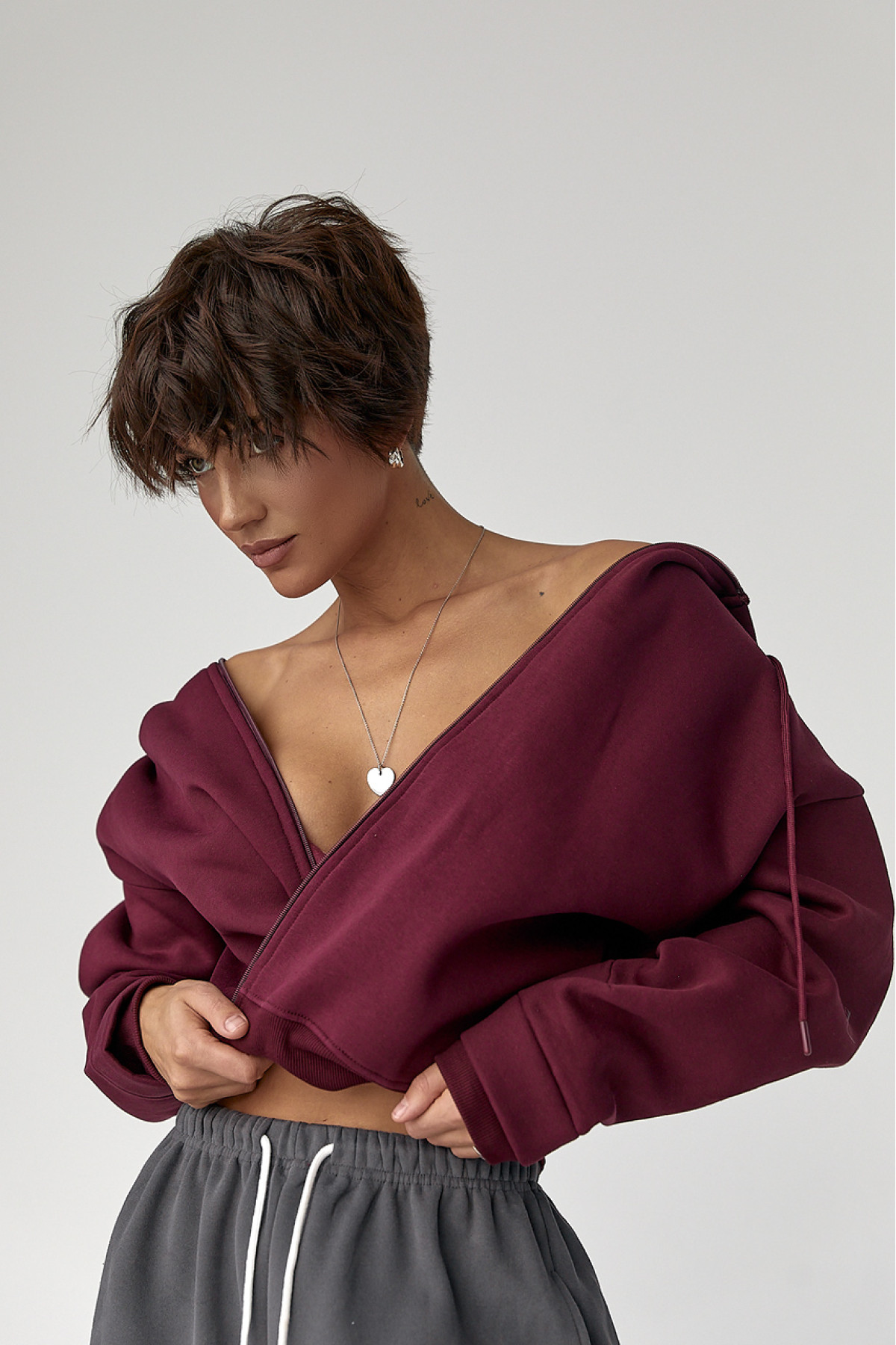 Утеплене худі на блискавці  бордо колір