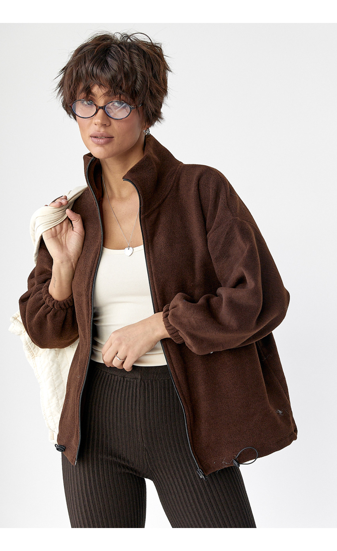 Флісова кофта на блискавці  коричневий колір