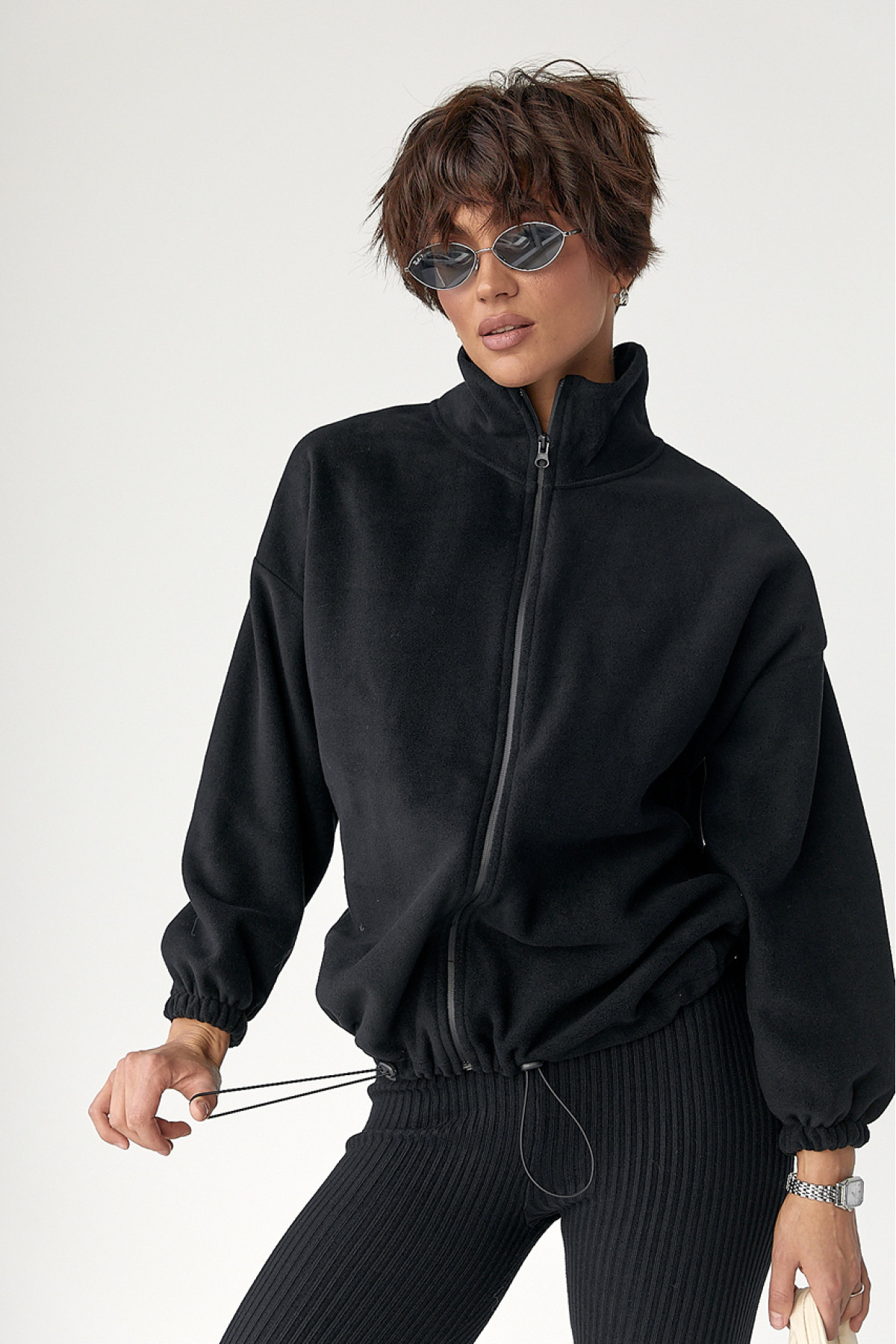 Флісова кофта на блискавці  чорний колір