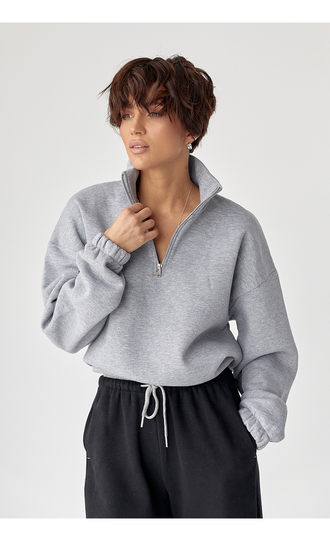 Однотонний спортивний світшот з начосом  світлосірий колір