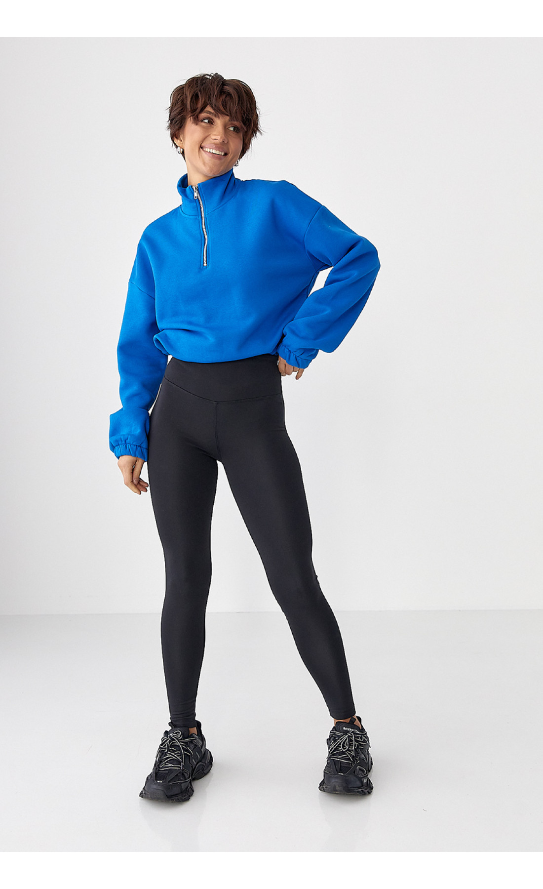 Однотонний спортивний світшот з начосом  синій колір