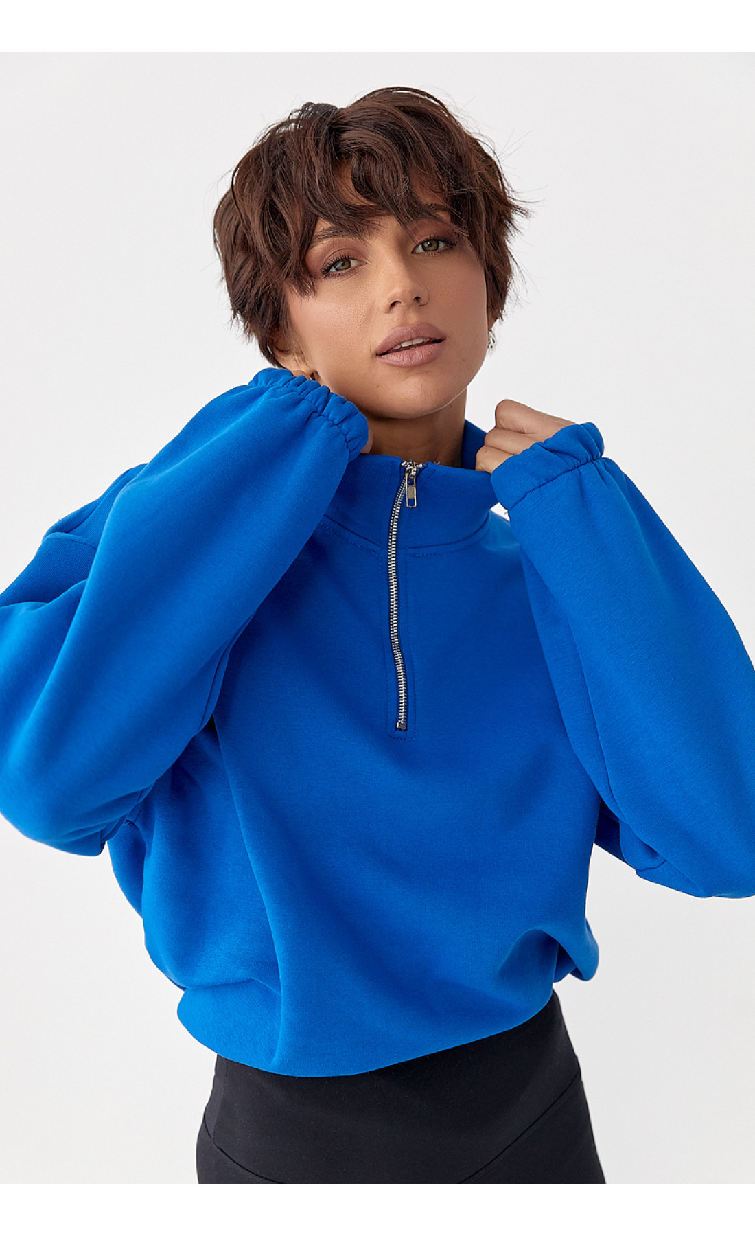 Однотонний спортивний світшот з начосом  синій колір