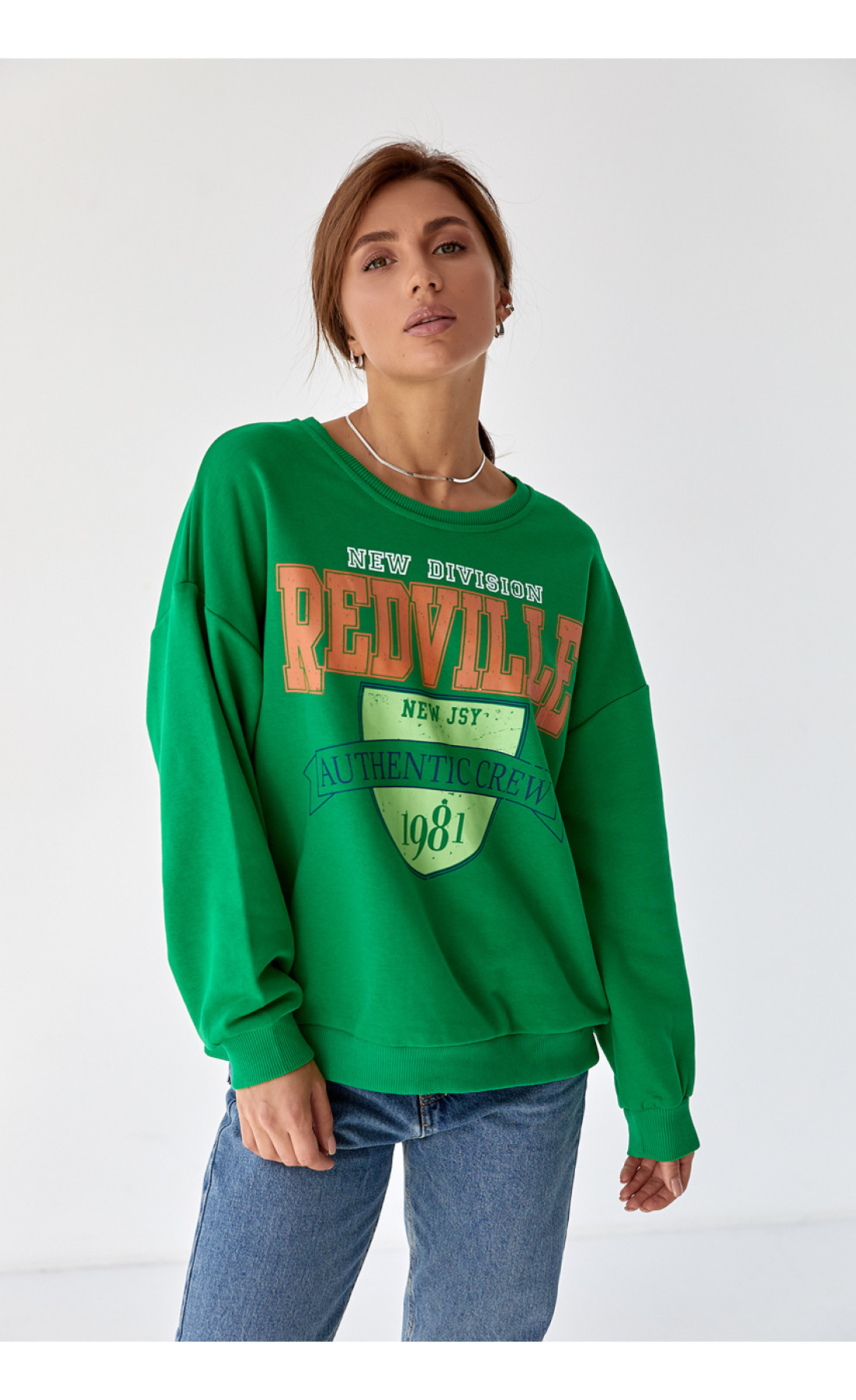 Жіночий трикотажний світшот з яскравим принтом  зелений колір