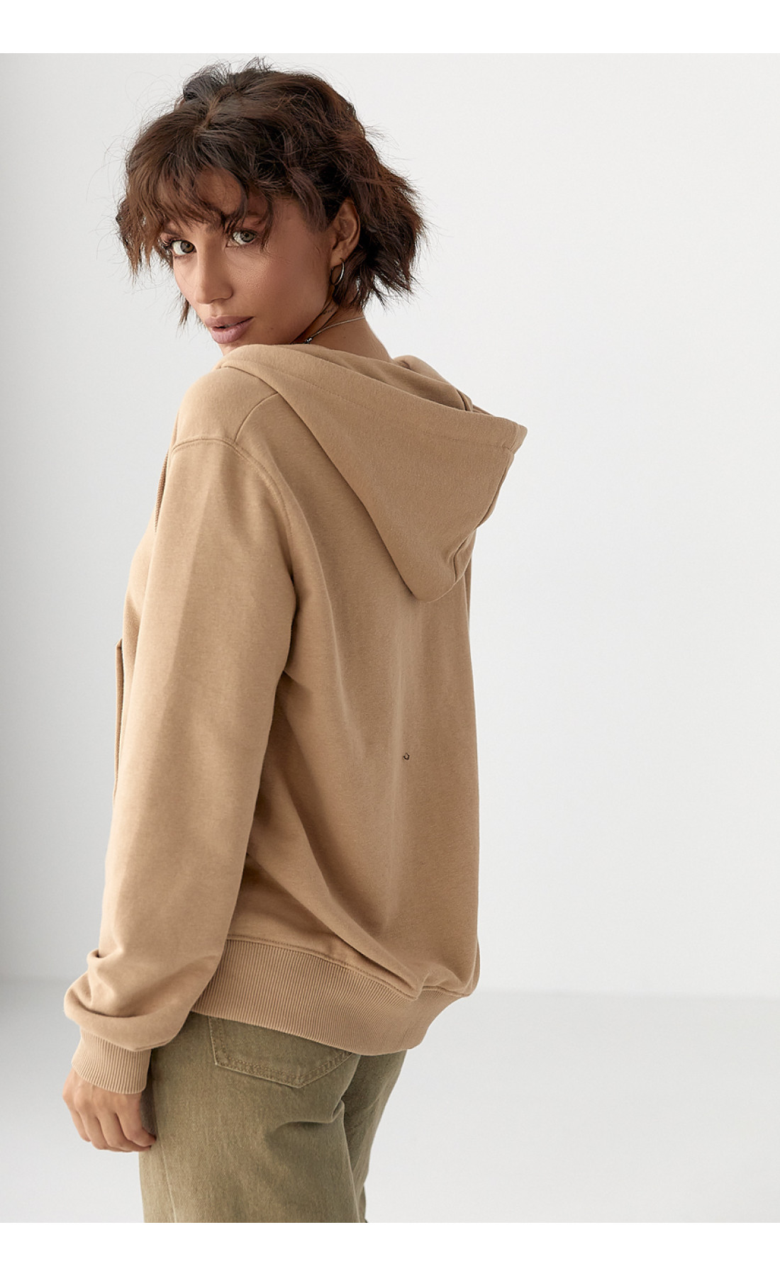 Жіноче худі на блискавці  світлокоричневий колір