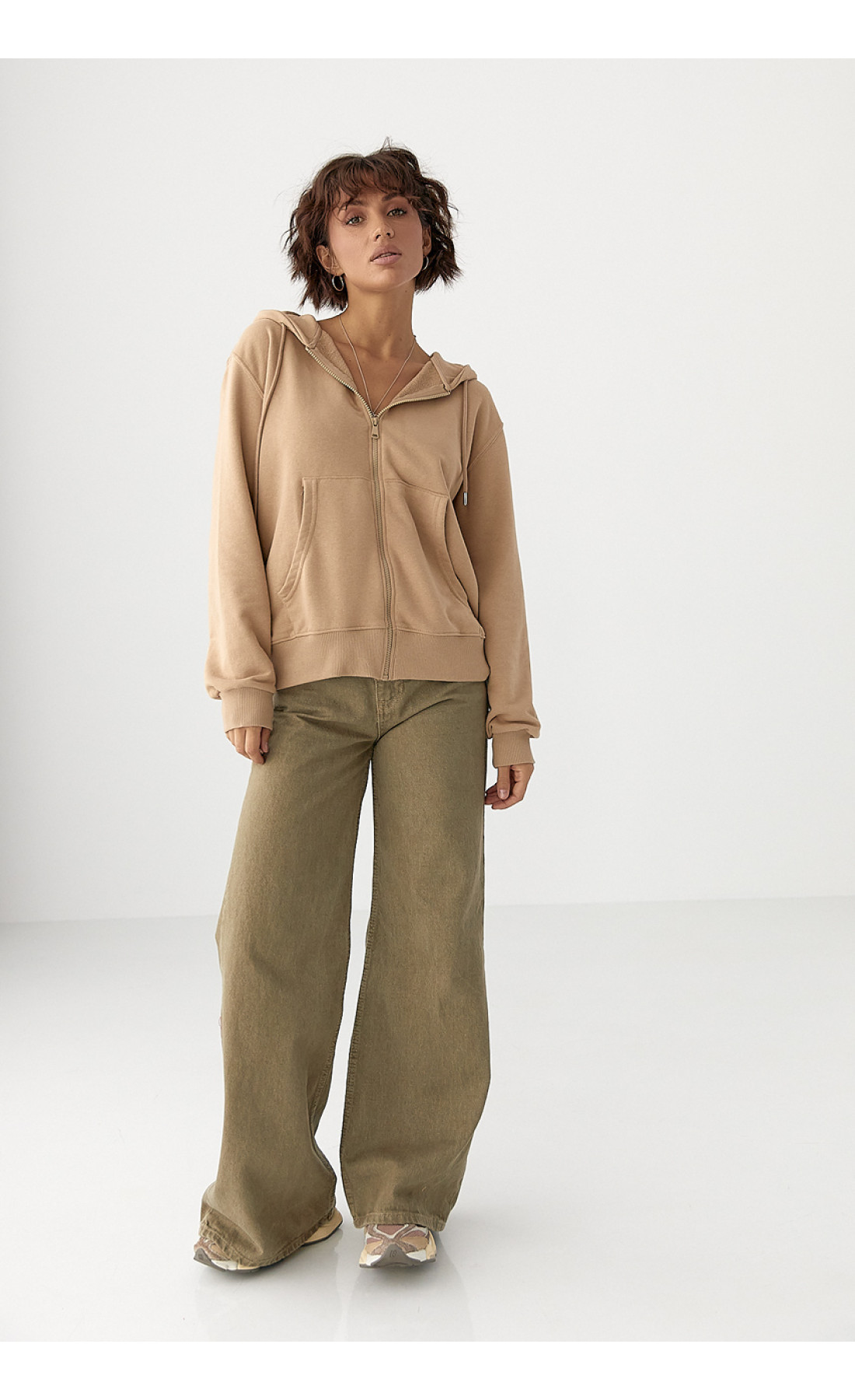 Жіноче худі на блискавці  світлокоричневий колір