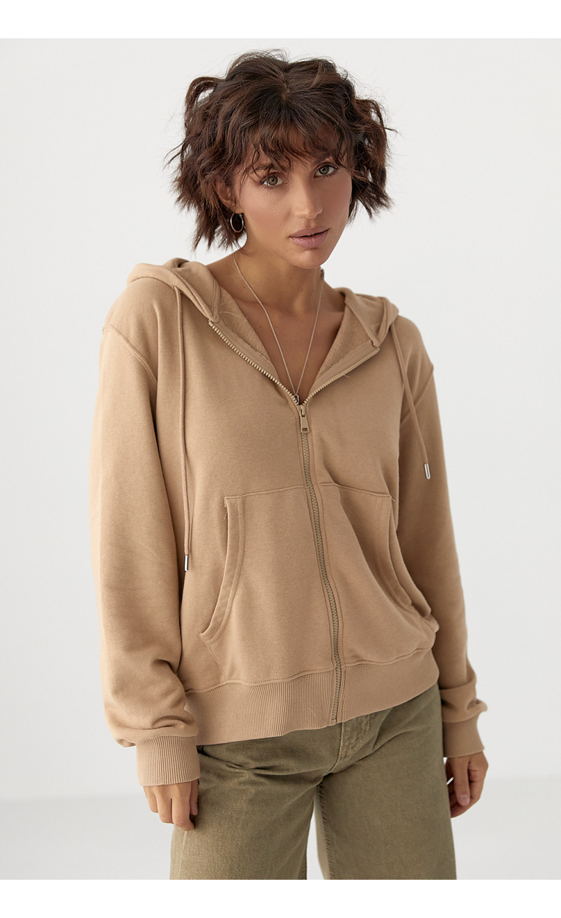 Жіноче худі на блискавці  світлокоричневий колір