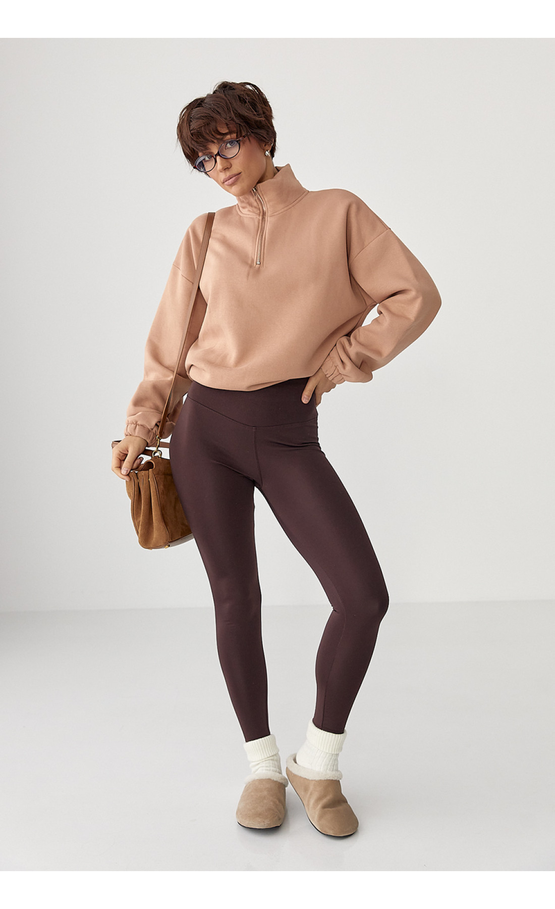 Однотонний спортивний світшот з начосом  світлокоричневий колір