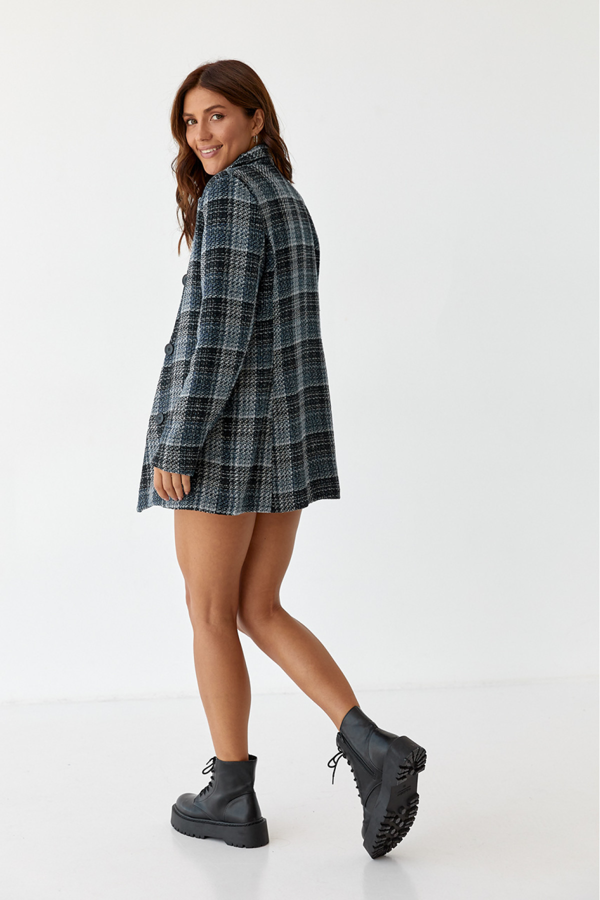 Жіночий костюм твідовий жакет і спідницяшорти SOBE  синій колір