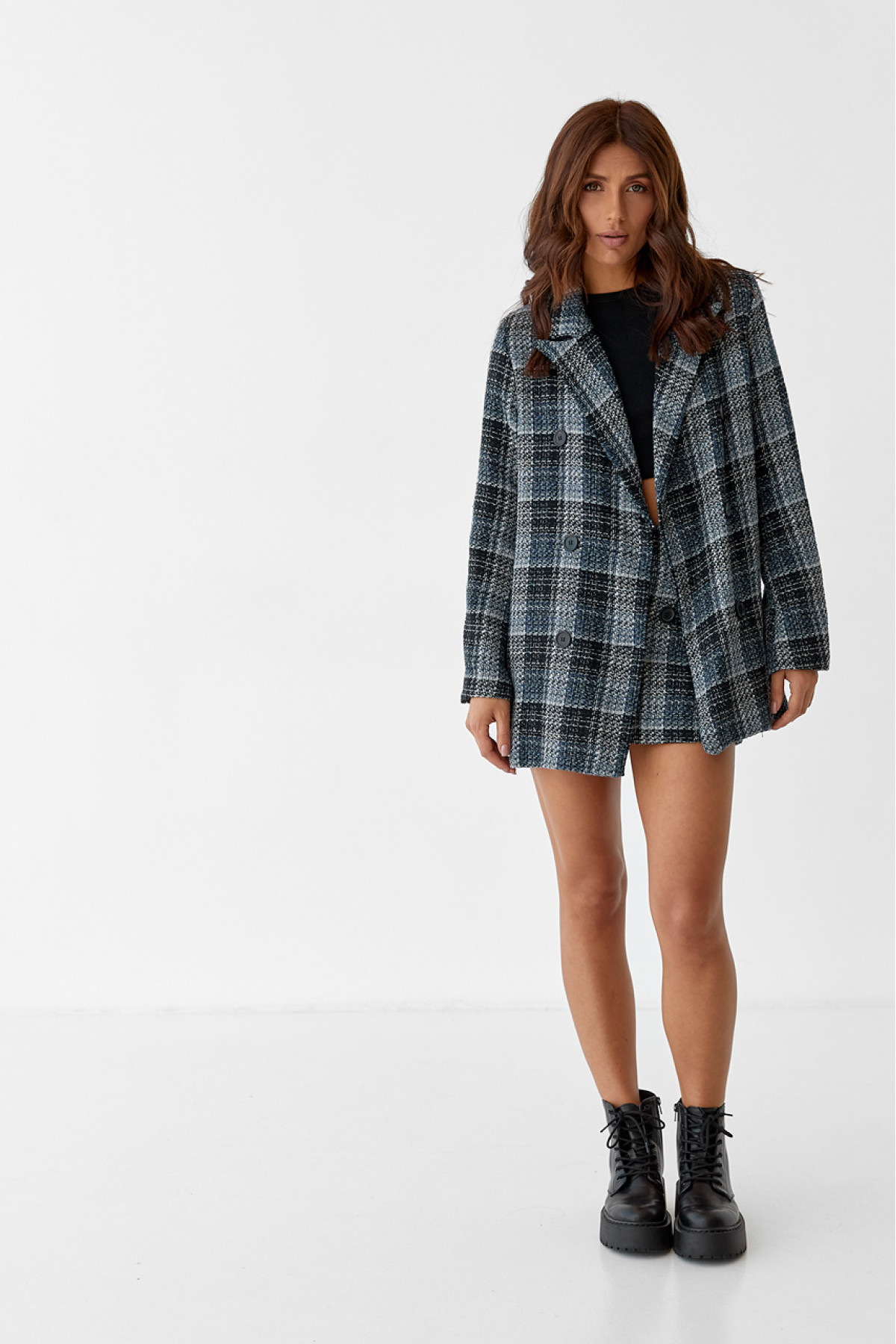 Жіночий костюм твідовий жакет і спідницяшорти SOBE  синій колір