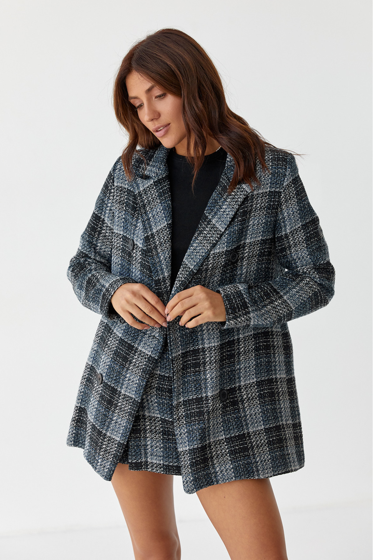 Жіночий костюм твідовий жакет і спідницяшорти SOBE  синій колір