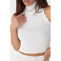 Жіночий костюм з топом та спідницею міді  молочний колір