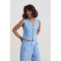 Жіночий брючний костюм із жилеткою  блакитний колір