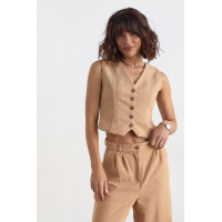 Жіночий брючний костюм із жилеткою  світлокоричневий колір