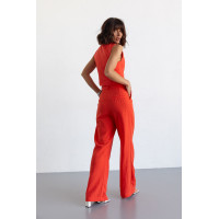 Жіночий брючний костюм із жилеткою  помаранчевий колір