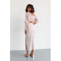 Літній спідничний костюм з болеро та спідницею з прошви  пудра колір