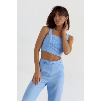 Жіночий бавовняний костюм із брюками та топом  блакитний колір