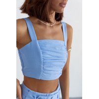 Жіночий бавовняний костюм із брюками та топом  блакитний колір