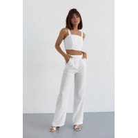 Жіночий бавовняний костюм із брюками та топом  молочний колір