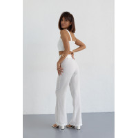 Жіночий бавовняний костюм із брюками та топом  молочний колір