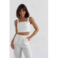 Жіночий бавовняний костюм із брюками та топом  молочний колір