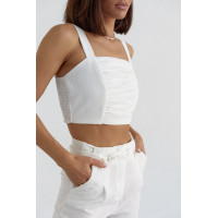 Жіночий бавовняний костюм із брюками та топом  молочний колір