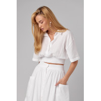 Літній спідничний костюм на гудзиках  білий колір