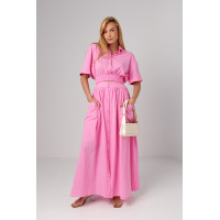 Літній спідничний костюм на гудзиках  рожевий колір
